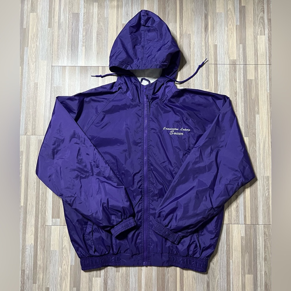 Vintage 90s Obscure Soccer Purple Nylon Full Zip Windbreaker Jacket Size Large